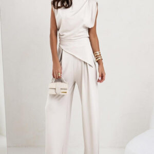 Clidress Irregular Top & Wide Leg Pants Set