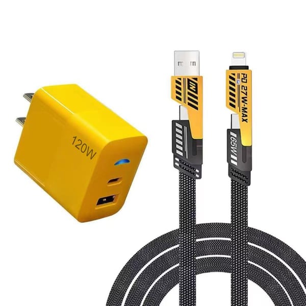 🔥Last Day Promotion - Portable Fast Charger Type C/USB A Dual Ports Adapter 4 in 1 Fast Charging Cable & Data Sync